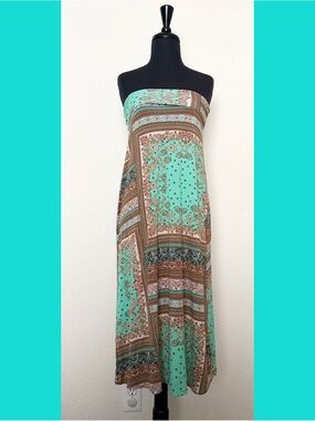 🩵 teal paisley strapless dress/maxi skirt